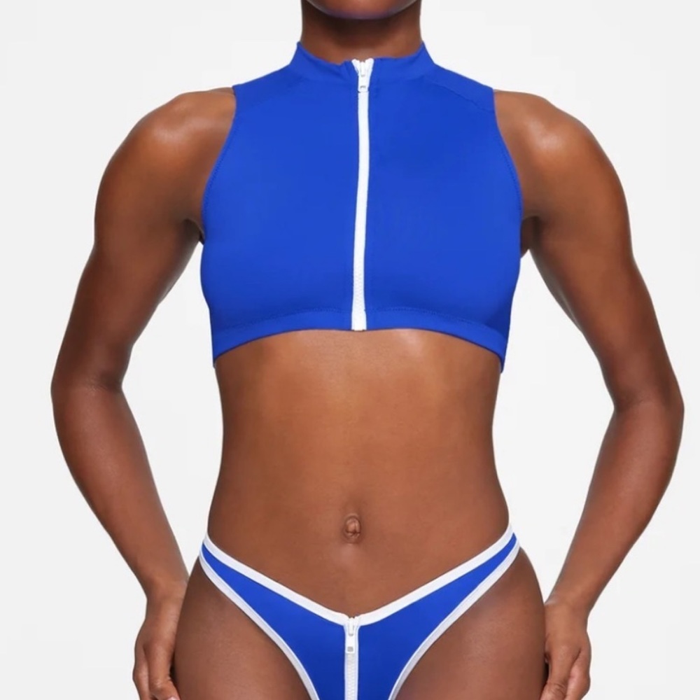 Skims Swim - Zip-Up Mock Neck Halter Top